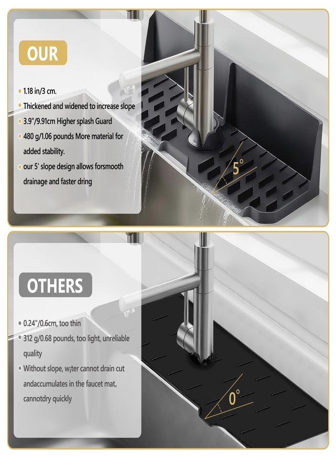 DAECHAO Sink Splash Guard Behind Faucet, Silicone Sink Faucet Drying Mat & Dish Soap Sponge Holder, 17" x 5.5" Silicone Kitchen Sink Auto Drain Organizer (Black) - Image 3